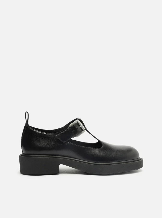 Sapato Boneca Preto Couro Tratorado Fivela